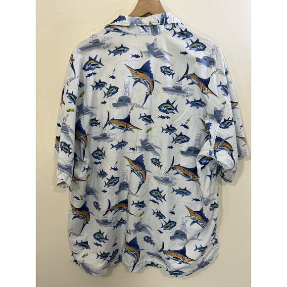 90s Camp Button Up Shirt 2XL Marlin Fish Boat Fisherman Resort Vacation Resort - Picture 7 of 11